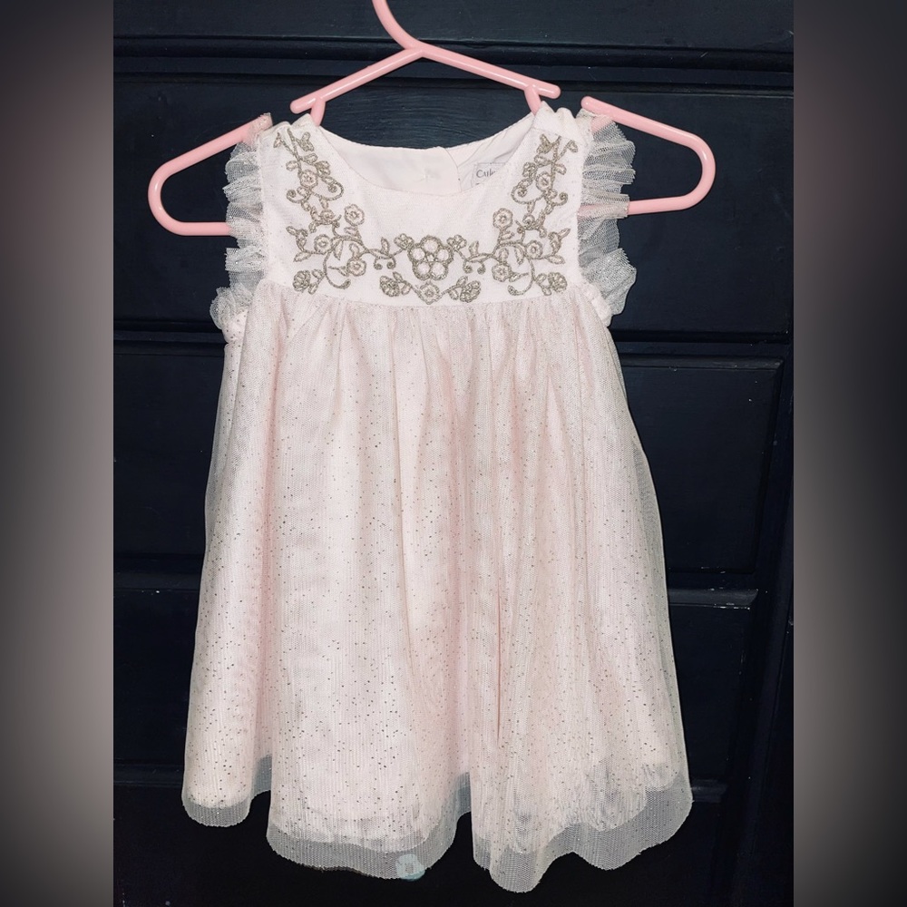 Pink and Gold Babydoll style Baby Dress with Diaper Cover